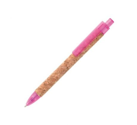 Guľôčkové pero KORK s povrchom z korku ružové