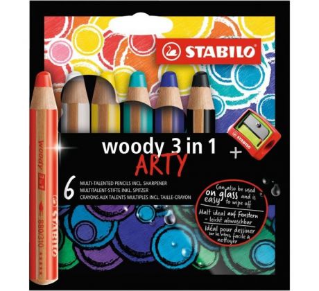 Farbičky STABILO woody 3 in1 6ks so strúhadlom `ARTY`