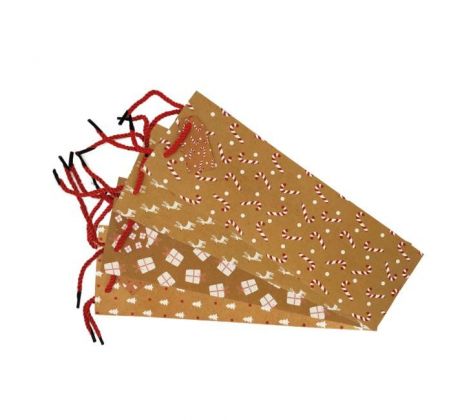 Vianočná papierová taška na víno 90x360mm textilné ušká vo farbe tašky mix 4 zlatých motívov bez možnosti výberu