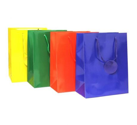 Papierová taška 180x230x100mm textilné ušká vo farbe tašky mix 4 farieb bez možnosti výberu