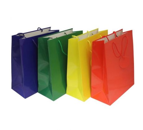 Papierová taška 260x320x120mm textilné ušká vo farbe tašky mix 4 farieb bez možnosti výberu