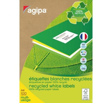 Etikety univerzálne recyklované 38x21,2mm Agipa A4 100 hárkov