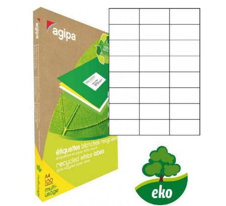 Etikety univerzálne recyklované 70x37mm Agipa A4 100 hárkov