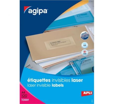 Etikety polyesterové priehľadné 210x297mm Agipa A4 laser 100 hárkov