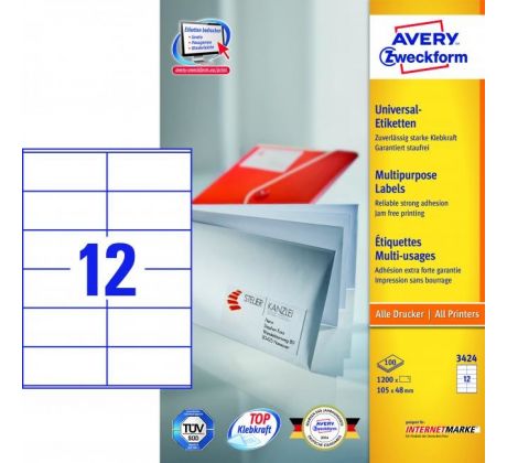 Etikety univerzálne 105x48mm Avery A4 100 hárkov