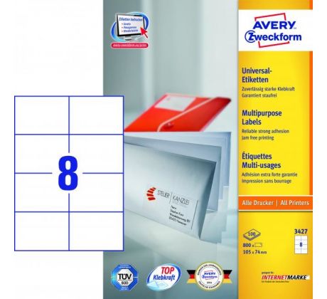 Etikety univerzálne 105x74mm Avery A4 100 hárkov