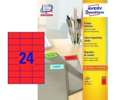 Etikety farebné 70x37mm Avery A4 100 hárkov červené