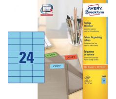 Etikety farebné 70x37mm Avery A4 100 hárkov modré