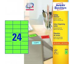 Etikety farebné 70x37mm Avery A4 100 hárkov zelené