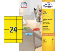 Etikety farebné 70x37mm Avery A4 100 hárkov žlté