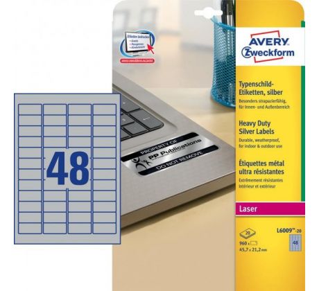 DARČEK - Etikety polyesterové veľmi odolné 45,7x21,2mm Avery A4 strieborné 20 hárkov  - Objednaj 1 ks a dostaneš darček 1 ks Raffaello dezert 150 g ( Platí do 30.6.2025)