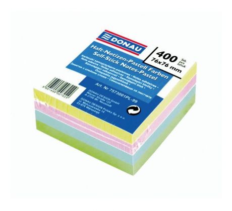 Bloček Donau, 76 x 76 mm, 4 pastelové farby, 400 lístkov