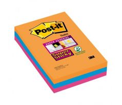 Bloček Post-it Super Sticky 101 mm x 152 mm XXL, dúhové farby, linajkové, 3 bločky po 90 lístkov