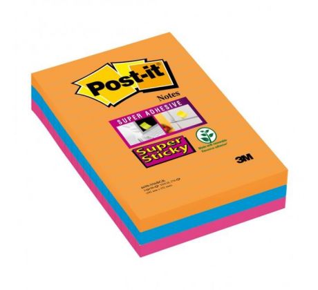 Samolepiaci bloček Post-it Super Sticky 101 mm x 152 mm XXL, dúhové farby, linajkové, 3 bločky po 90 lístkov