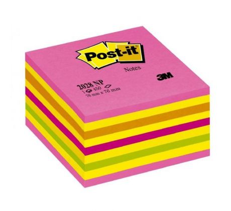 Samolepiaci bloček Post-it, 76 x 76 mm, neónová ružová, mix farieb