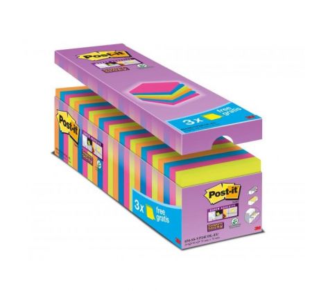 Samolepiaci bloček Post-it Super Sticky, 76x76 mm, mix neónových farieb, zvýhodnené balenie