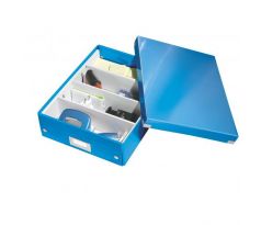 Stredná organizačná škatuľa Click & Store metalická modrá