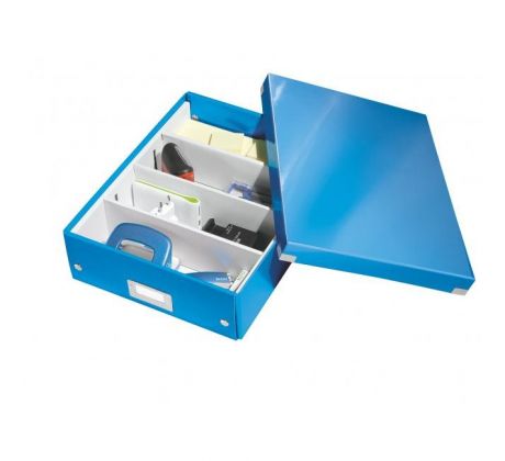 Stredná organizačná krabica Click & Store metalická modrá