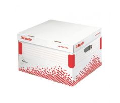 DARČEK - Archívna škatuľa Esselte Speedbox L so sklápacím vekom biela/červená - Objednaj 15 ks a dostaneš darček 1 ks Úložný box s vekom Esselte Home veľkosť kocka šedý 3 ks ( Platí do 30.6.2022)