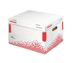 DARČEK - Archívna škatuľa Esselte Speedbox so sklápacím vekom biela/červená - Objednaj 15 ks a dostaneš darček 1 ks Úložný box s vekom Esselte Home veľkosť kocka šedý 3 ks ( Platí do 30.6.2022)