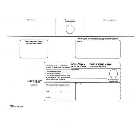 Poštové obálky C5 doručenka do VR OD, Doposielať, 1000 ks