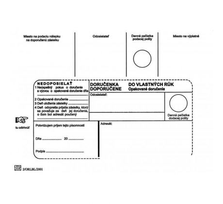Poštové obálky B6 doručenka do VR OD, Nedoposielať, 100 ks