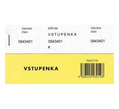 Vstupenka číslovaná 3-dielna, 100 listov