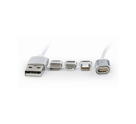 Magnetic USB charging combo 3-in-1 cable, silver, 1 m (CC-USB2-AMLM31-1M)