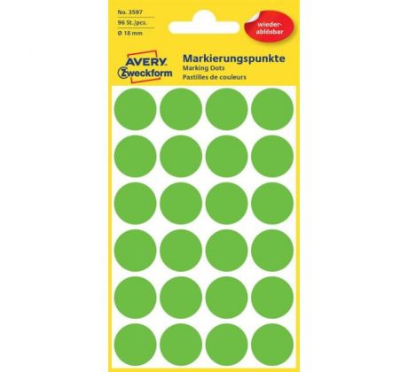 Etikety kruhové 18mm Avery odnímateľné zelené