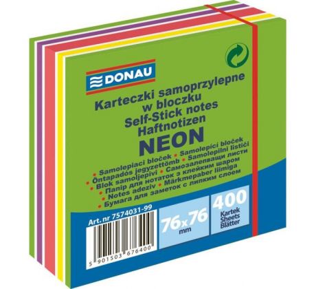 Samolepiaci bloček Donau 76 x 76 mm, neónová zelená, 400 lístkov