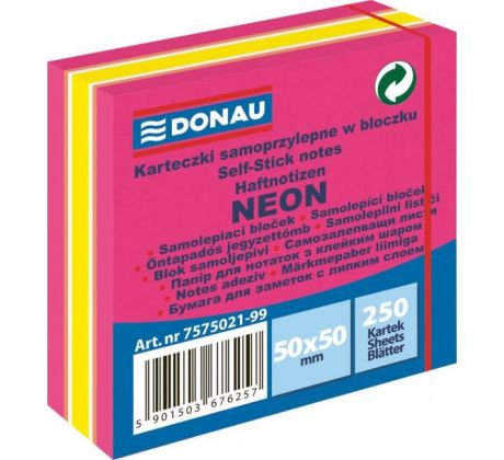 Bloček Donau neónový, 50 x 50 mm, ružový, 250 lístkov