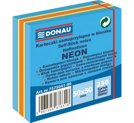 Bloček Donau neónový, 50 x 50 mm, modrý, 250 lístkov
