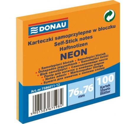 Bloček Donau neónový 76x76mm oranžový