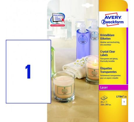 DARČEK - Etikety polyesterové veľmi odolné 210x297mm Avery A4 25 hárkov priehľadné  - Objednaj 1 ks a dostaneš darček 1 ks Raffaello dezert 150 g ( Platí do 30.6.2025)
