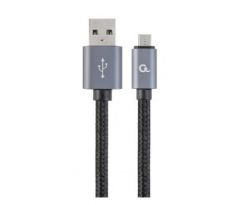 Cotton braided Micro-USB cable with metal connectors, 1.8 m, black, blister (CCB-MUSB2B-AMBM-6)