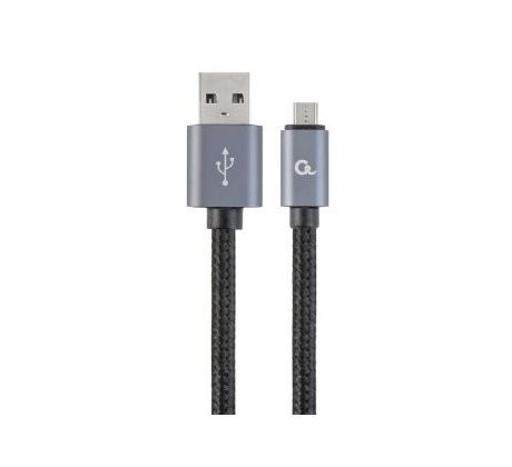 Cotton braided Micro-USB cable with metal connectors, 1.8 m, black, blister (CCB-MUSB2B-AMBM-6)