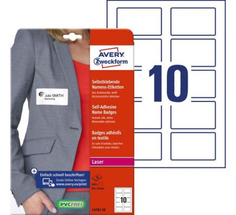 Samolepiace menovky Avery na textil 80x50mm, materiál acetátový hodváb