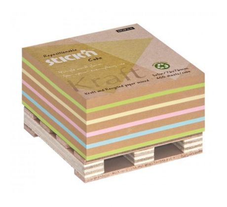 Samolepiaci bloček Stick'n Hopax na paletke 76x76mm 400 lístkov mix Kraft a pastel