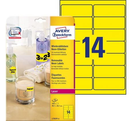 Etikety Avery odnímateľné 99,1x38,1 mm neónové žlté