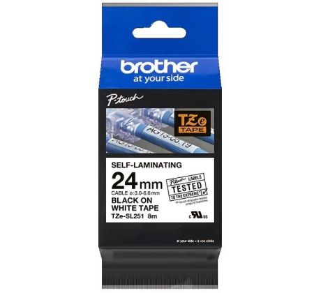 páska BROTHER TZeSL251 čierne písmo, biela páska SELF-LAMINATING Tape (24mm) (TZESL251)