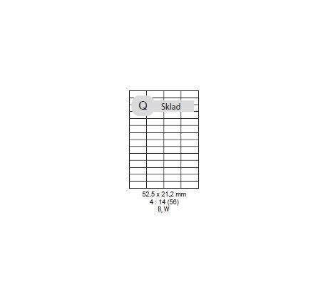 etikety ECODATA Samolepiace 52,5x21,2 univerzálne biele 56ks/A4 (100 listov A4/bal.) (ECO-05202152)