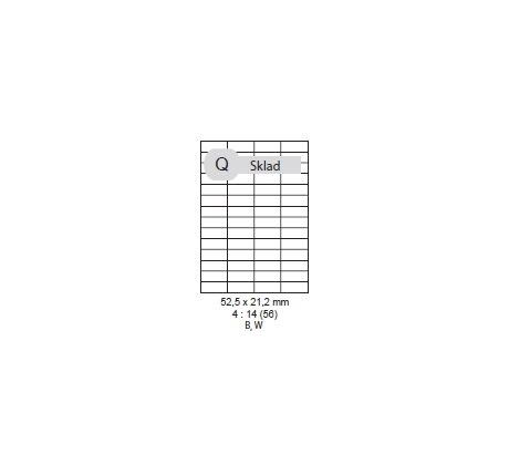 etikety ECODATA Samolepiace 52,5x21,2 univerzálne biele 56ks/A4 (100 listov A4/bal.) (ECO-05202152)