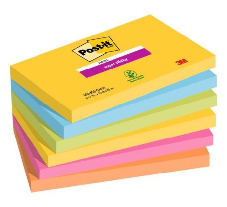 Samolepiaci bloček Post-it Super Sticky CARNIVAL, veľkosť 76 x127 mm 6 bločkov po 90 lístkov