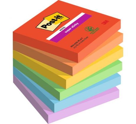 Samolepiaci bloček Post-it Super Sticky PLAYFUL, veľkosť 76x76 mm, 6 bločkov po 90 lístkov