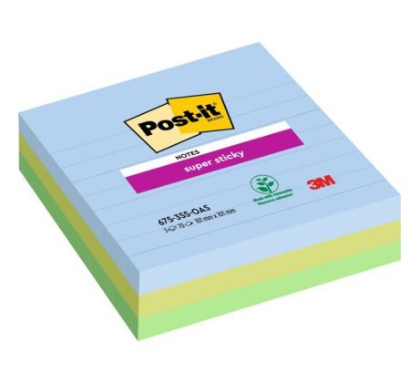 Samolepiaci bloček Post-it Super Sticky OASIS, veľkosť 101x101 mm XL, linajkové, 3 bločky po 70 lístkov