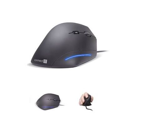 CONNECT IT FOR HEALTH ergonomická vertikálna myš, 1600dpi, 6 tlačidlová, káblová, USB, čierna (CMO-2500-BK)