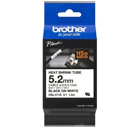 zmršťovacia bužírka BROTHER HSe211E čierne písmo, biela bužírka TUBE (5.2mm) (HSE211E)