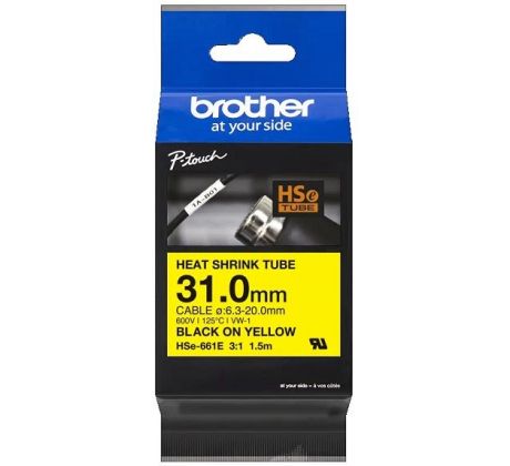 zmršťovacia bužírka BROTHER HSe661E čierne písmo, žltá bužírka TUBE (31mm) (HSE661E)