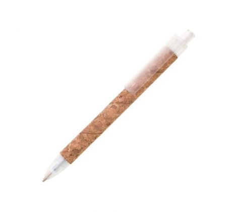 Guľôčkové pero KORK s povrchom z korku biele
