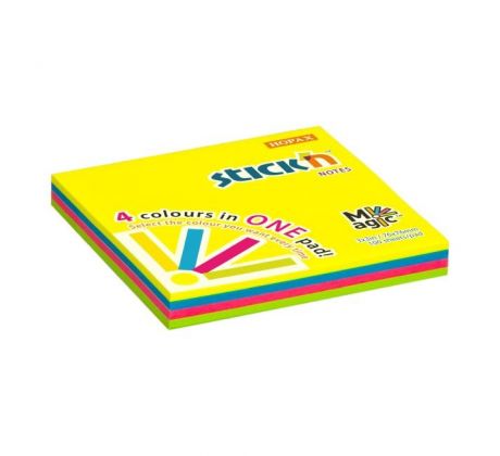 Samolepiaci bloček Stick'n Hopax MAGIC 4 neónové farby, 76 x 76 mm, 100 lístkov